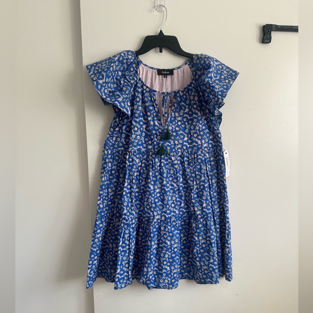 Aakaa Blue and Pink Floral Mini Dress